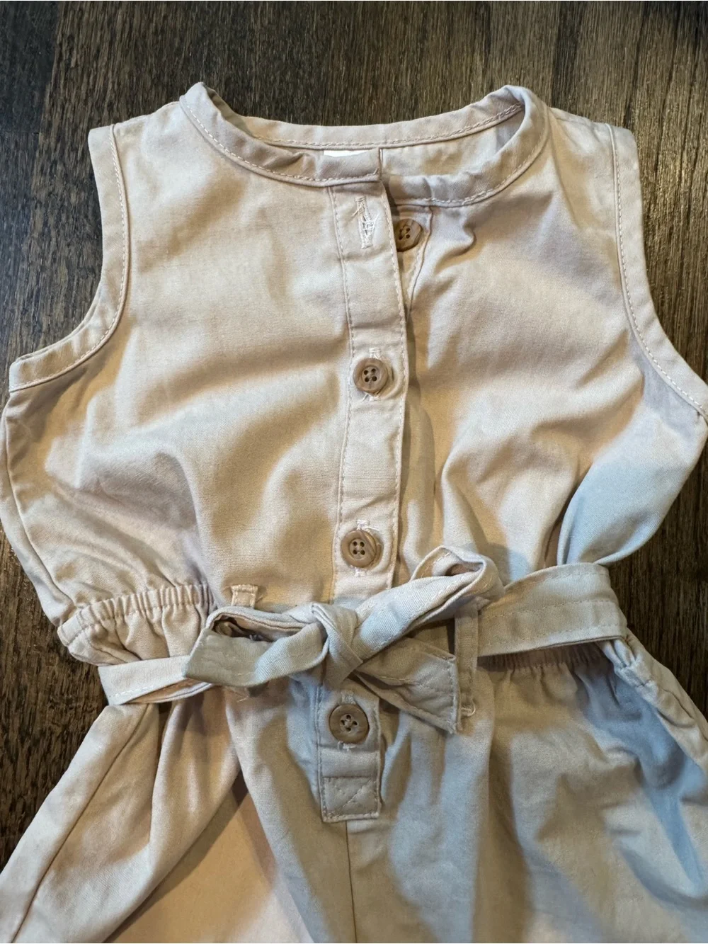 Carters Baby Tan Button Front Tie Waist Romper